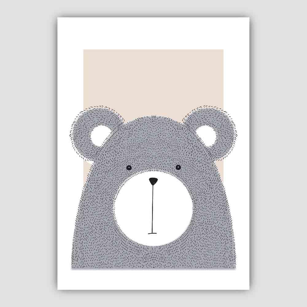 Bear Sketch Style Kids Room Beige Art Print | Bowlift
