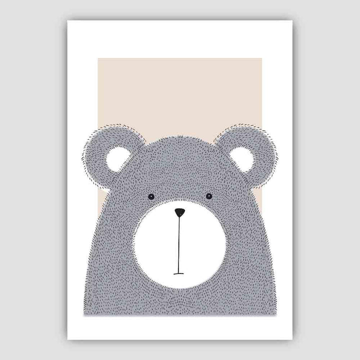 Bear Sketch Style Kids Room Beige Art Print | Bowlift