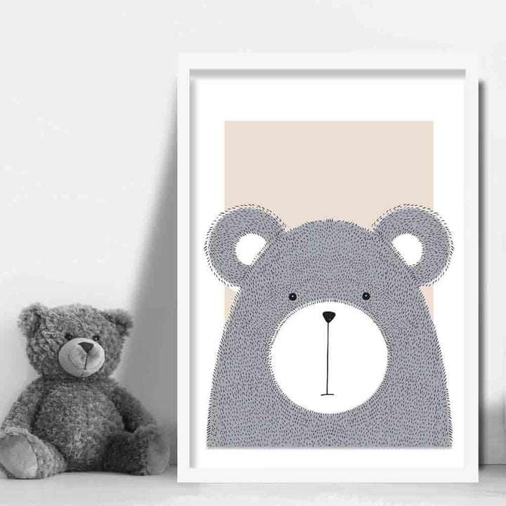 Bear Sketch Style Kids Room Beige Art Print | Bowlift
