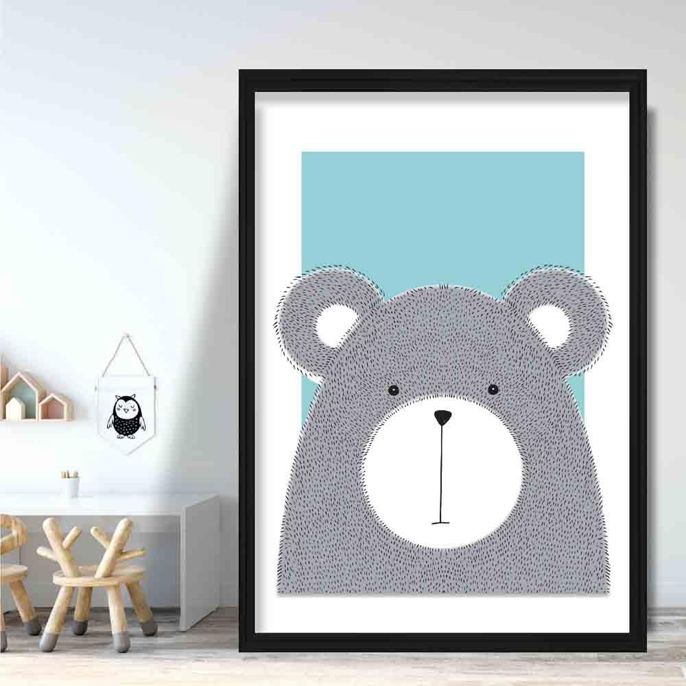 Bears Sketch Style Children's Room Ducks Eggs Blue Art Print | Bowlift