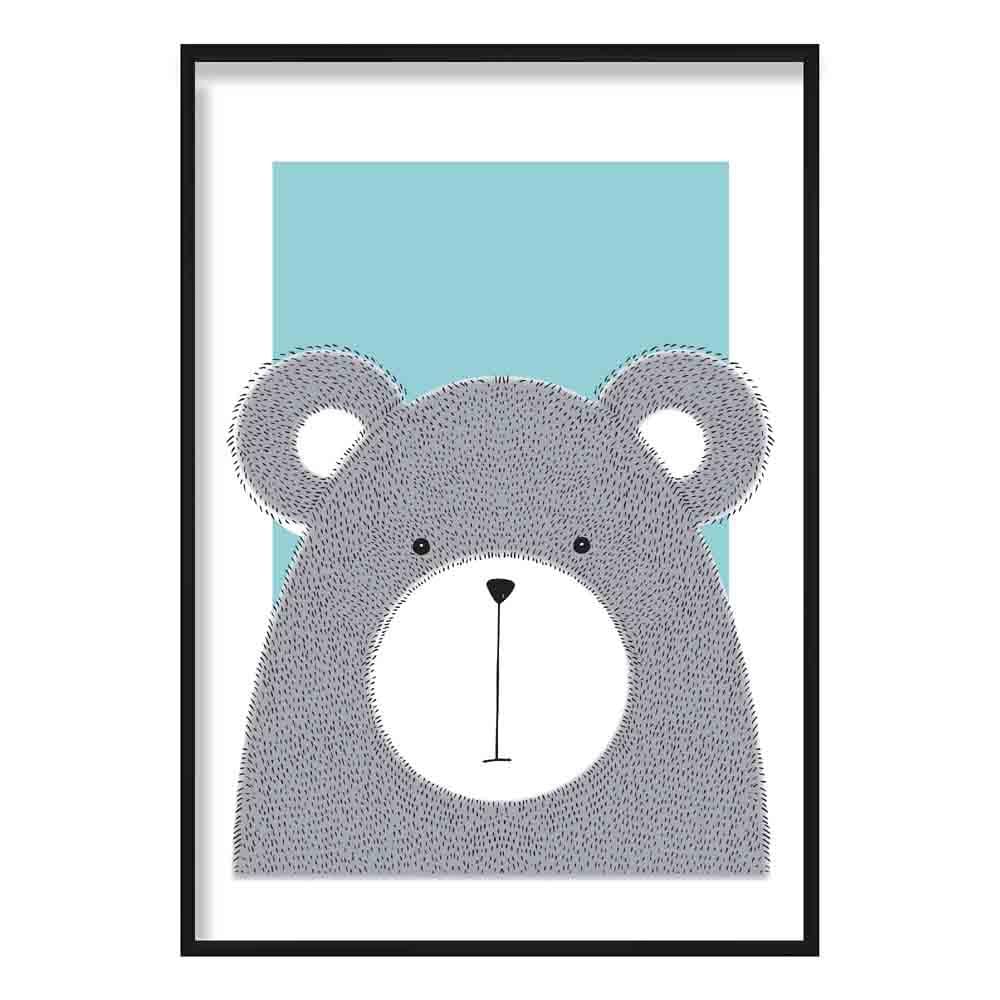 Bears Sketch Style Children's Room Ducks Eggs Blue Art Print | Bowlift