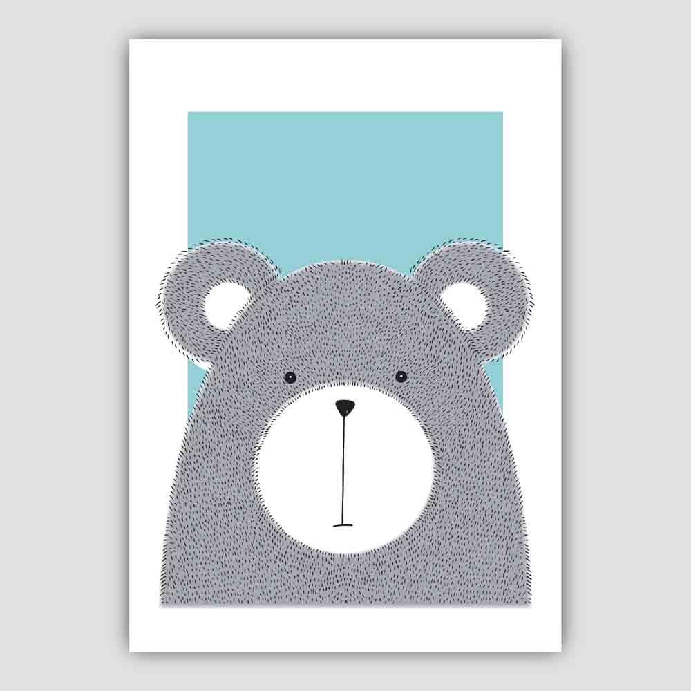 Bears Sketch Style Children's Room Ducks Eggs Blue Art Print | Bowlift
