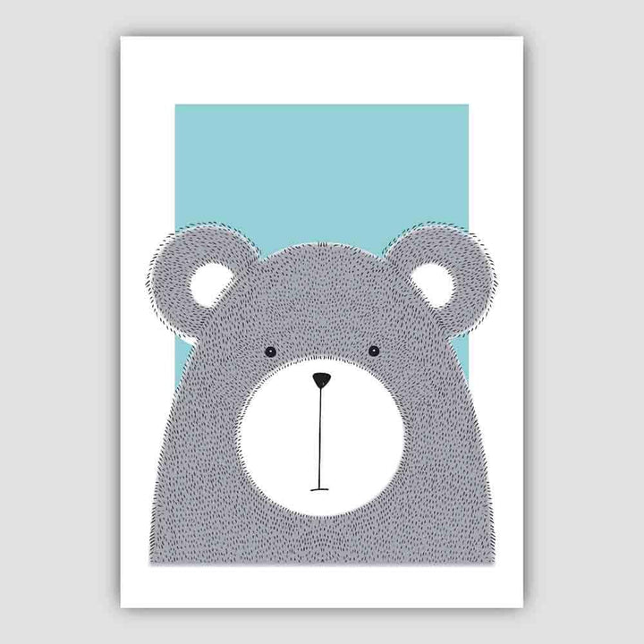 Bears Sketch Style Children's Room Ducks Eggs Blue Art Print | Bowlift
