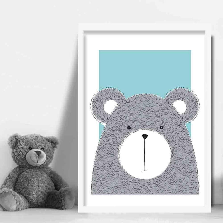 Bears Sketch Style Children's Room Ducks Eggs Blue Art Print | Bowlift