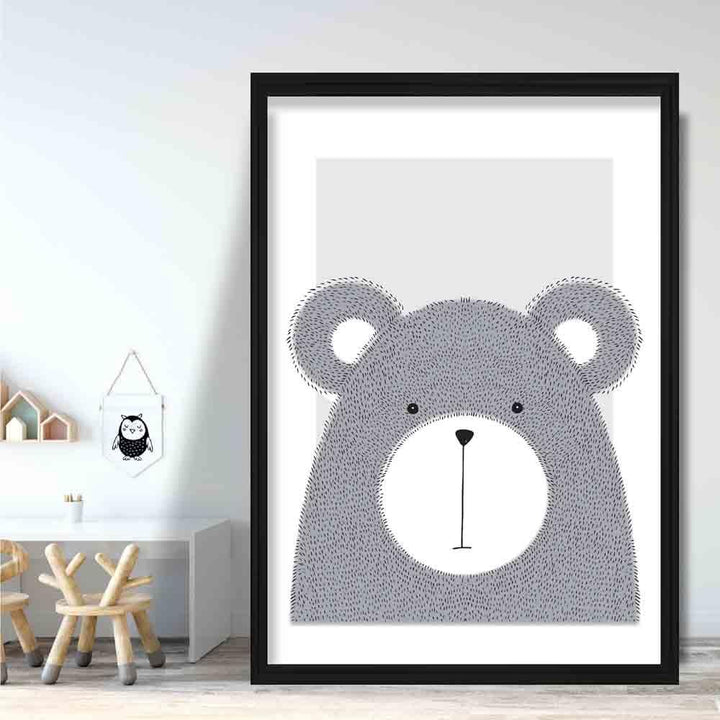 Bear Sketch Style Children's Room Gray Art Print | Bowlift