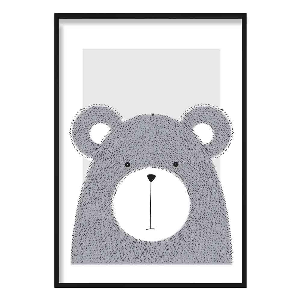 Bear Sketch Style Children's Room Gray Art Print | Bowlift