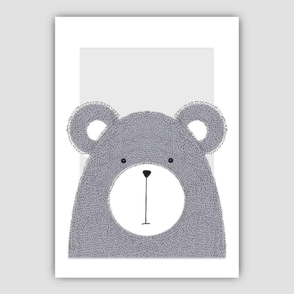 Bear Sketch Style Children's Room Gray Art Print | Bowlift