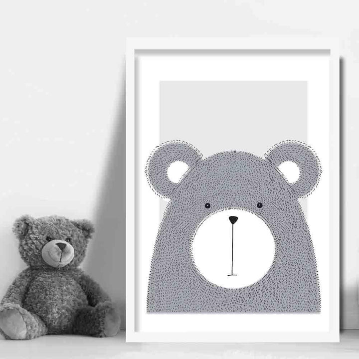 Bear Sketch Style Children's Room Gray Art Print | Bowlift