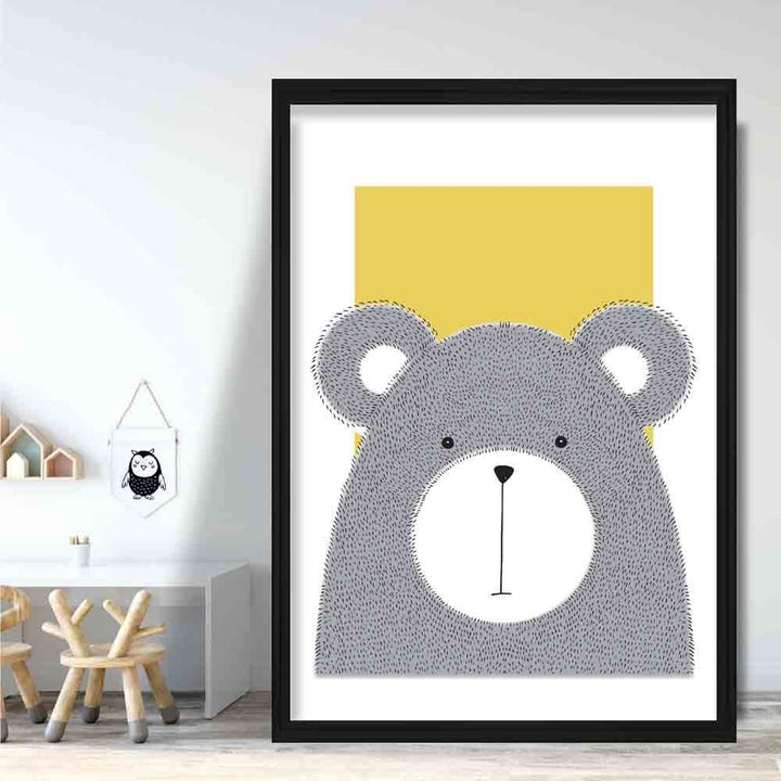 Bears Sketch Style Children's Room Yellow Art Print | Bowlift