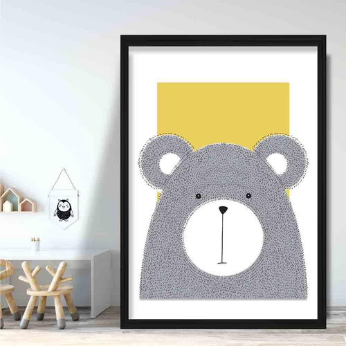 Bears Sketch Style Children's Room Yellow Art Print | Bowlift
