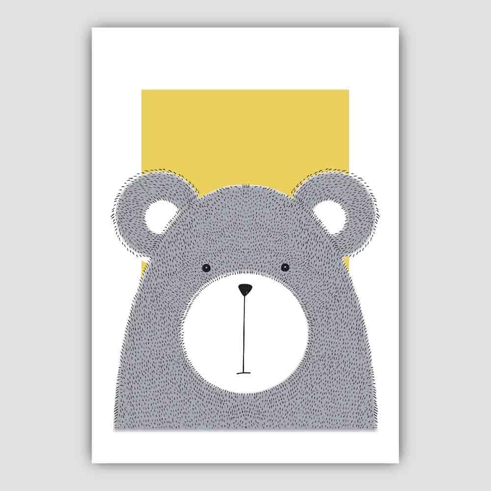 Bears Sketch Style Children's Room Yellow Art Print | Bowlift