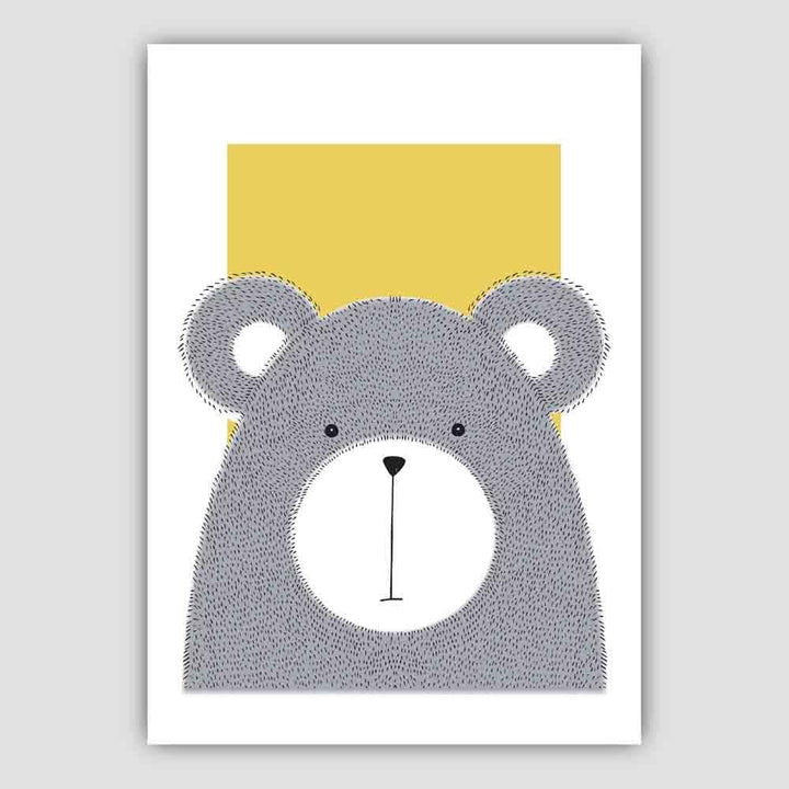 Bears Sketch Style Children's Room Yellow Art Print | Bowlift