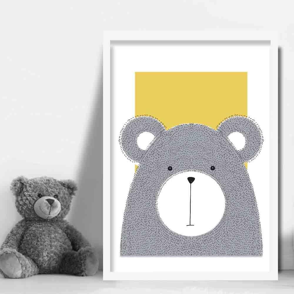 Bears Sketch Style Children's Room Yellow Art Print | Bowlift