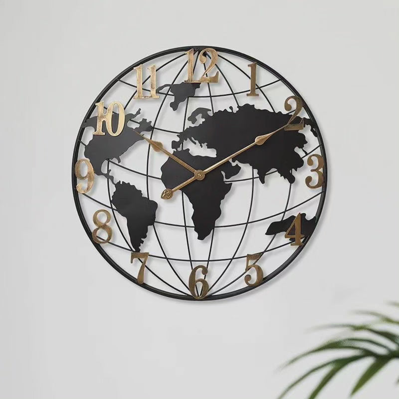 BowLift | 60cm Large World Map Wall Clock – Modern Decorative Timepiece for Living Room