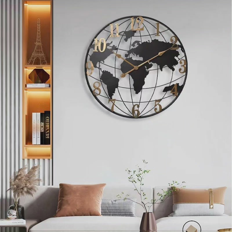 BowLift | 60cm Large World Map Wall Clock – Modern Decorative Timepiece for Living Room