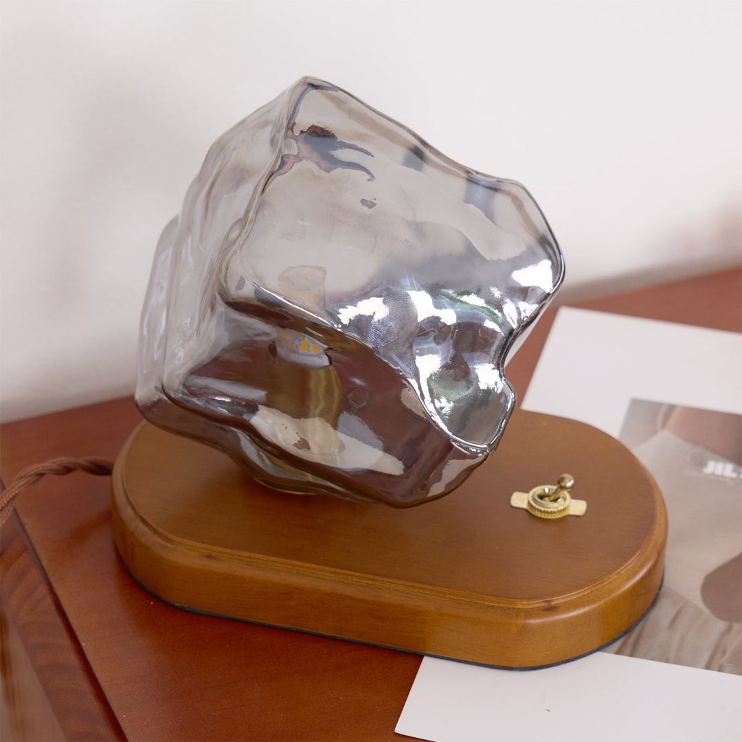 BowLift | RusticLume – Amber Glass and Wooden Table Lamp
