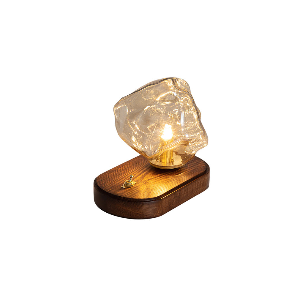 BowLift | RusticLume – Amber Glass and Wooden Table Lamp