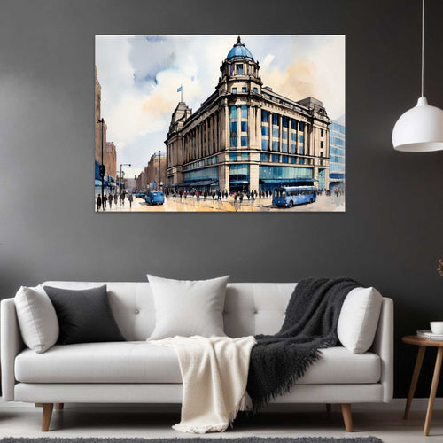 Abstract Manchester City Iconic Deco Building Canvas Wall Art | Bowlift