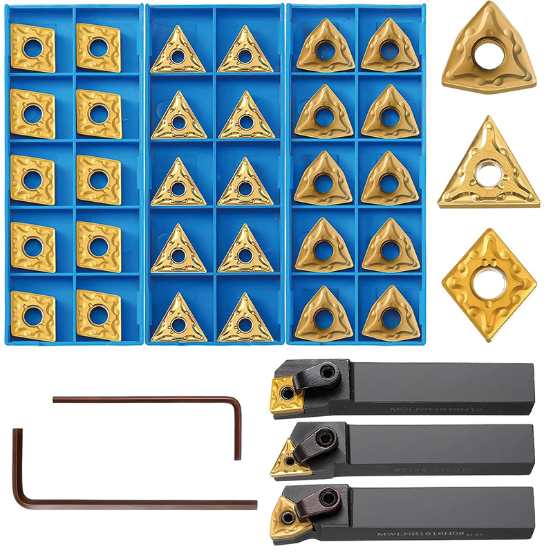 BowLift | Lathe Indexable Carbide Turning Tool, MTJNR1616H16 + MWLNR1616H08 + MCLNR1616H12 with 30 CNMG 431 + WNMG 431 + TNMG 331 Turning Tool Set Super-hard 40cr Mental Lathe Tools