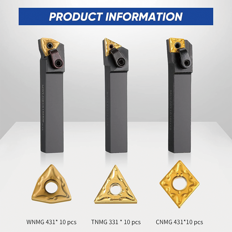 BowLift | Lathe Indexable Carbide Turning Tool, MTJNR1616H16 + MWLNR1616H08 + MCLNR1616H12 with 30 CNMG 431 + WNMG 431 + TNMG 331 Turning Tool Set Super-hard 40cr Mental Lathe Tools