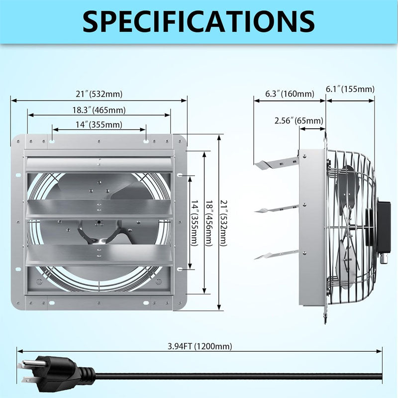 BowLift | 18 Inch Industrial Ventilation Extractor Shutter Exhaust Fan  For Greenhouse Shed Shop Garage