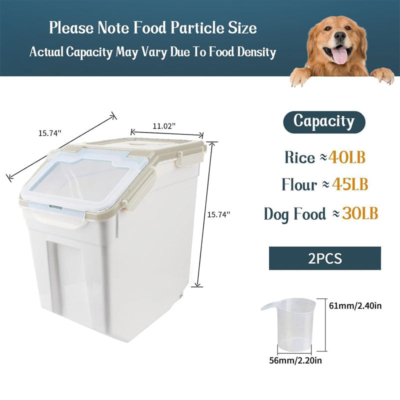 BowLift | 2-Pack Large Flour Storage Container With Wheels, Airtight Locking Lid For Flour, Rice, Grains