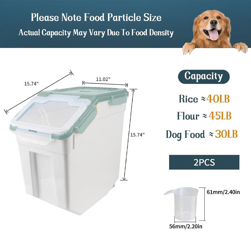BowLift | 2 Pack Large Flour Storage Containers 50 Lbs Sealed Rice Storage Containers With Wheels Sealed Locking Lid For Flour, Rice, Grains
