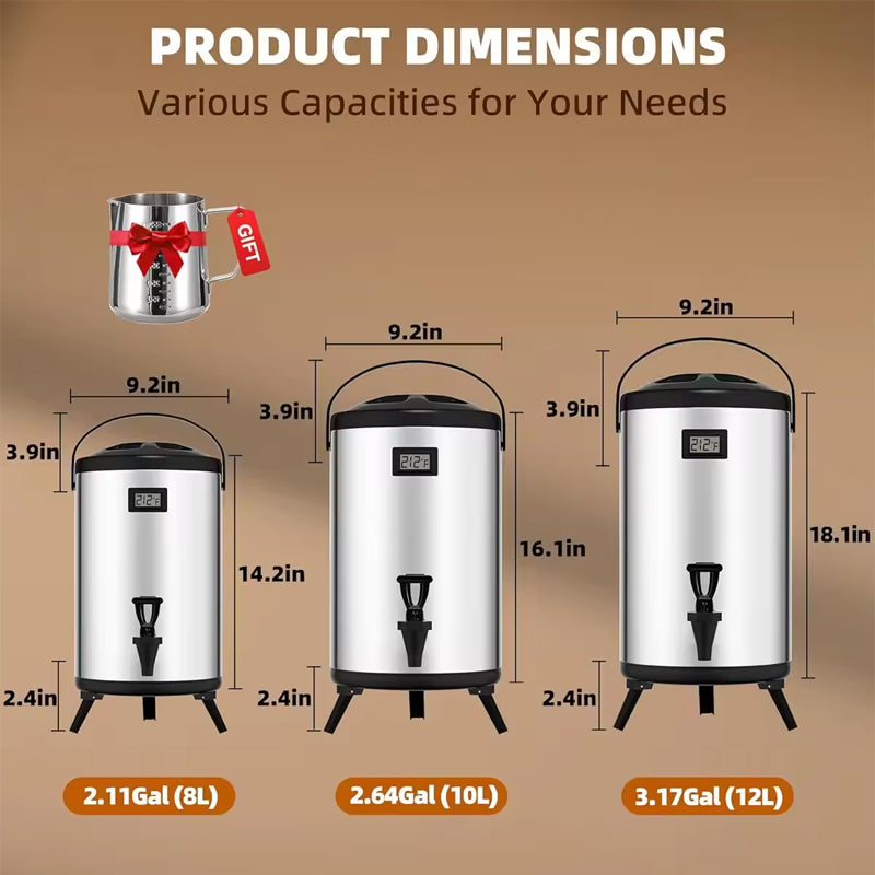BowLift | Insulated Beverage Dispenser-75 Cup Hot&Cold Water Urn For Catering-Stainless Steel Premium 12 L/3.2 Gallon Hot Drink D