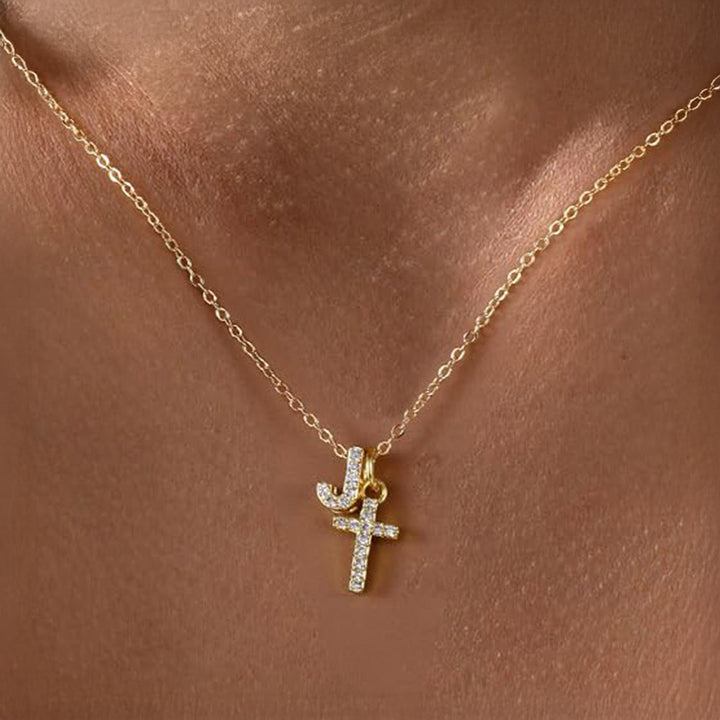 BowLift | Dainty Diamond Initial & Cross Necklace