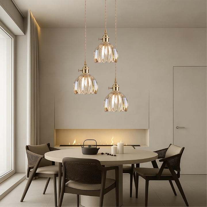 BowLift | Japanese Glass Pendant Lamp with Adjustable Height for Living Room and Dining Room – Modern Design above Table