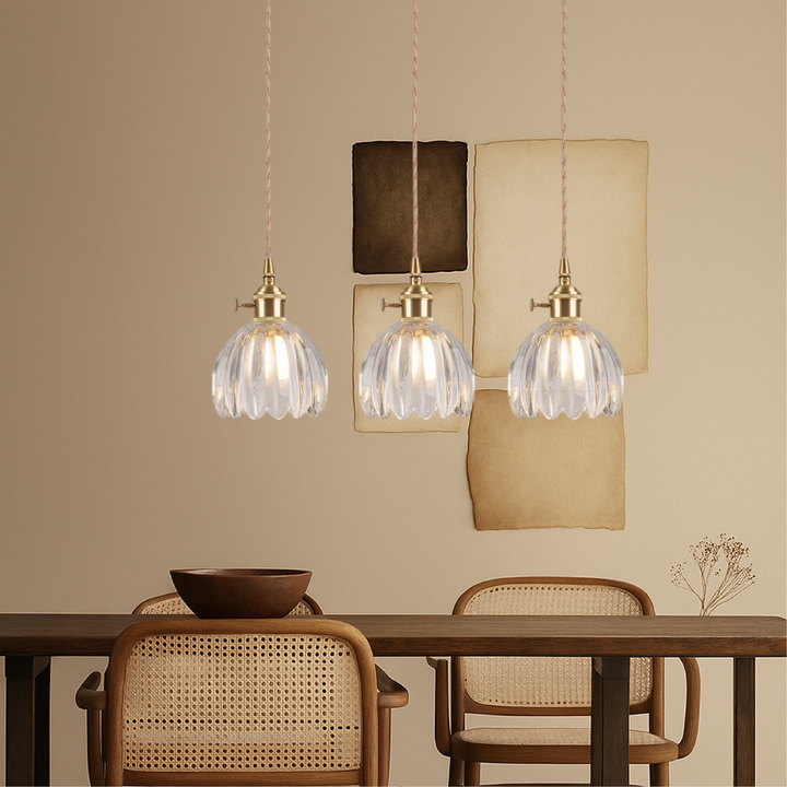 BowLift | Japanese Glass Pendant Lamp with Adjustable Height for Living Room and Dining Room – Modern Design above Table
