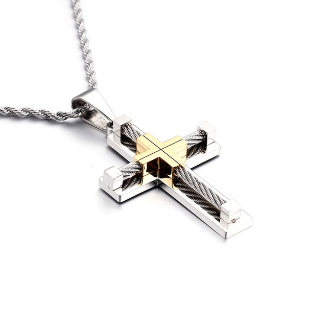 BowLift | Stainless Steel Bead Cross Men's Pendant