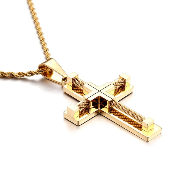 BowLift | Stainless Steel Bead Cross Men's Pendant