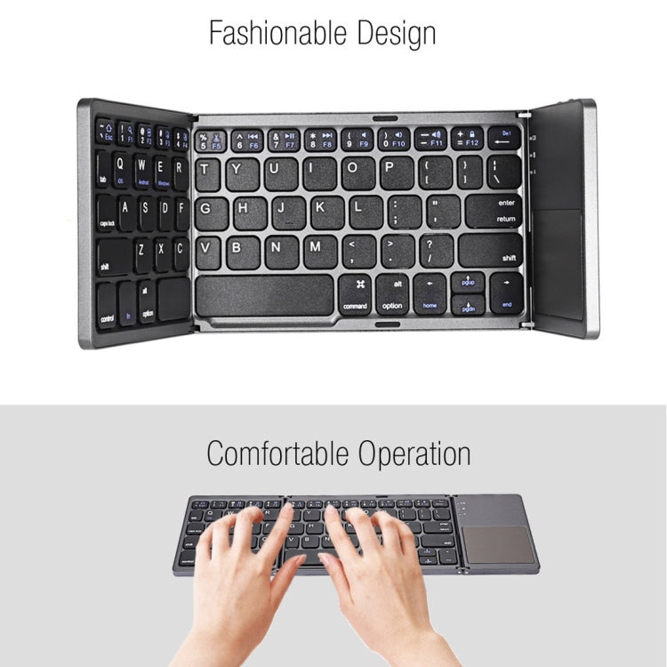 BowLift | B033 Rechargeable 3-fold foldable 64 Keys Bluetooth Wireless Keyboard with Touchpad (Silver)