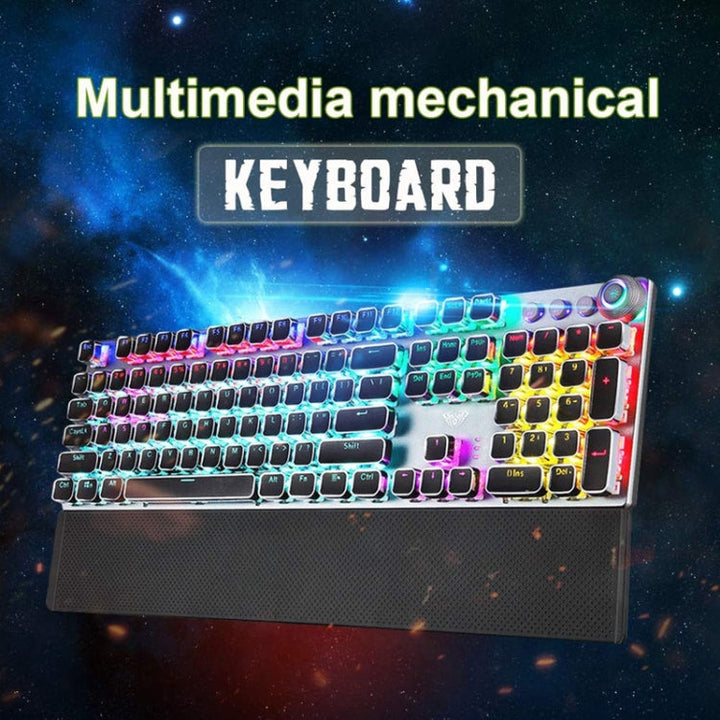BowLift | AULA F2088 108 Keys Mixed Light Plating Punk Mechanical Brown Switch Wired USB Gaming Keyboard with Metal Key (Silver)