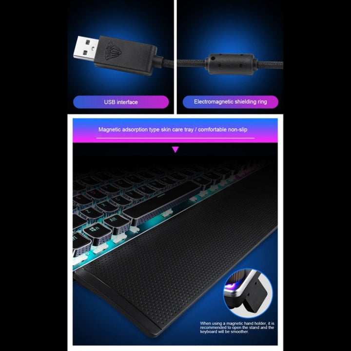 BowLift | AULA F2088 108 Keys Mixed Light Plating Punk Mechanical Brown Switch Wired USB Gaming Keyboard with Metal Key (Silver)