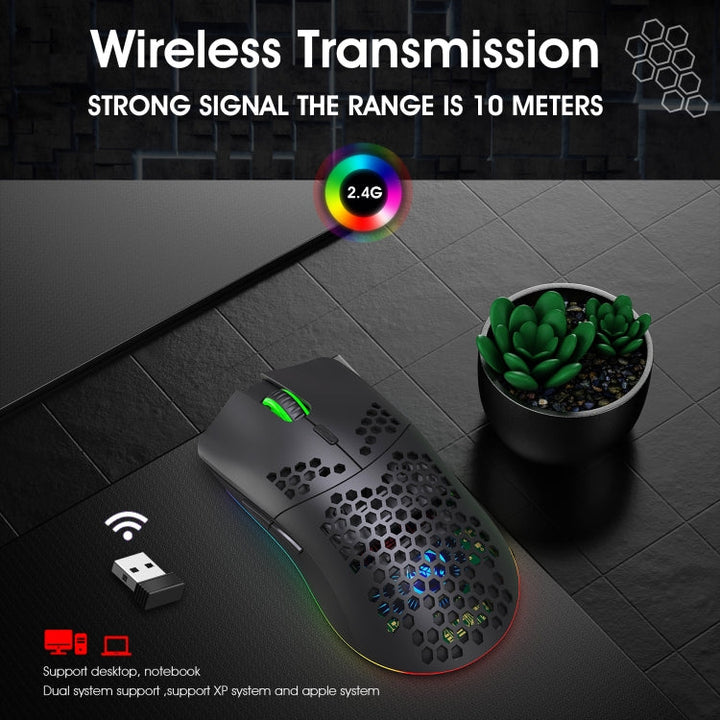 BowLift | HXSJ T66 7 Button Colorful Lighting Programmable Gaming Wireless Mouse (White)