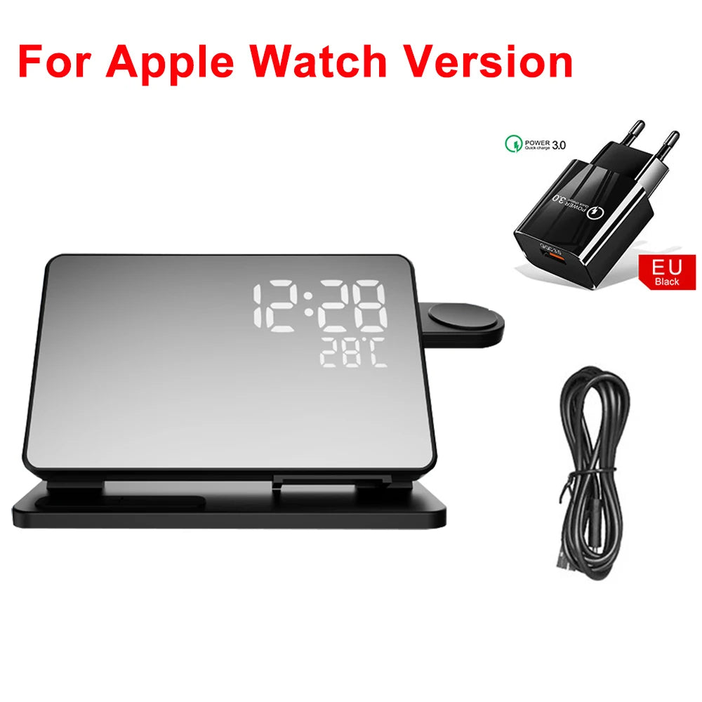 BowLift | 3-in-1 Quick Charge Station | Premium Wireless Fast Charging Docking Station with Alarm Clock | for Apple iPhone, Watch & AirPods