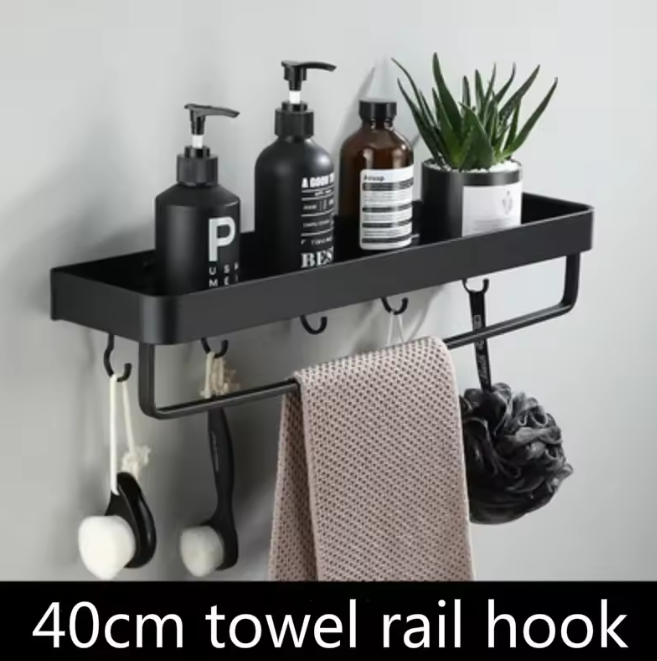 Kellan Wall-mounted Bathroom Shelf Black | Bowlift