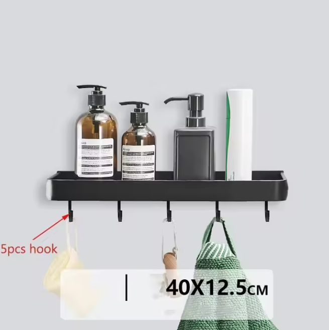 Kellan Wall-mounted Bathroom Shelf Black | Bowlift