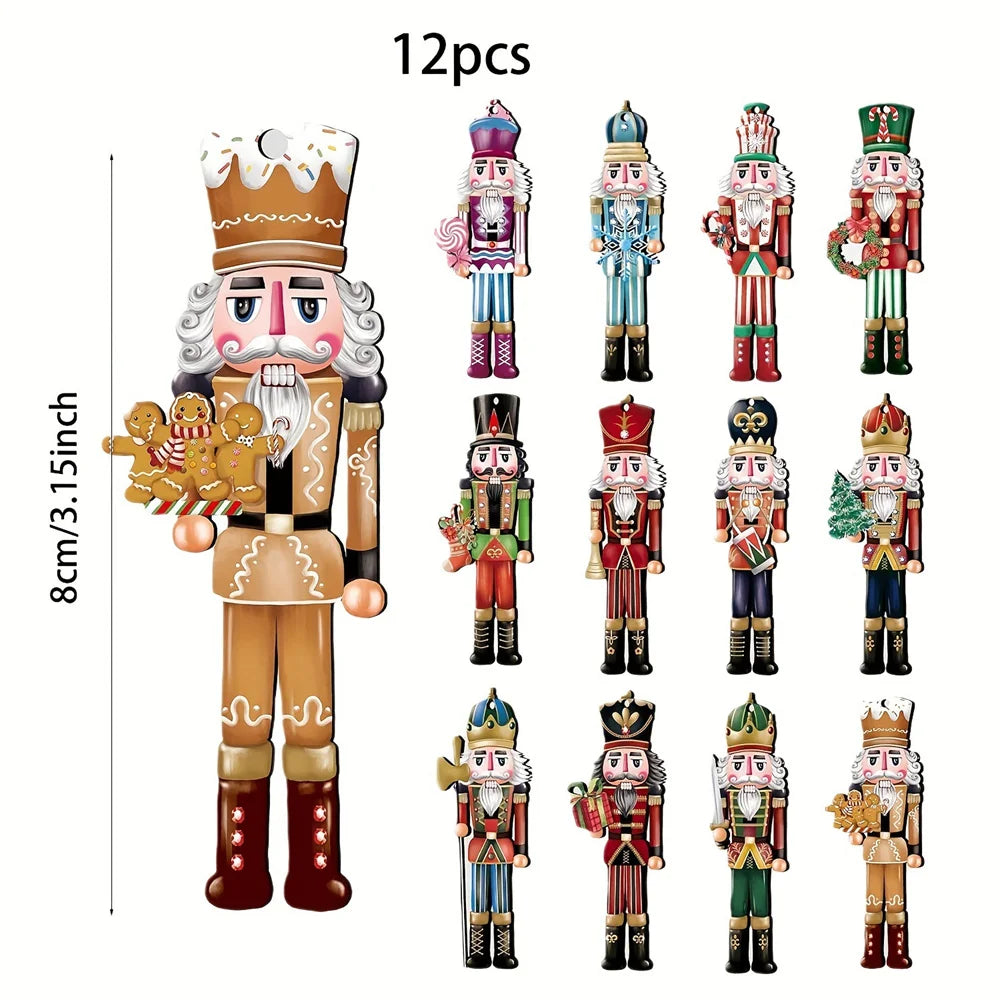 BowLift | Kerst Notenkraker Ornamenten – Set van 12 Houten Decoraties voor een Feestelijke Boom
