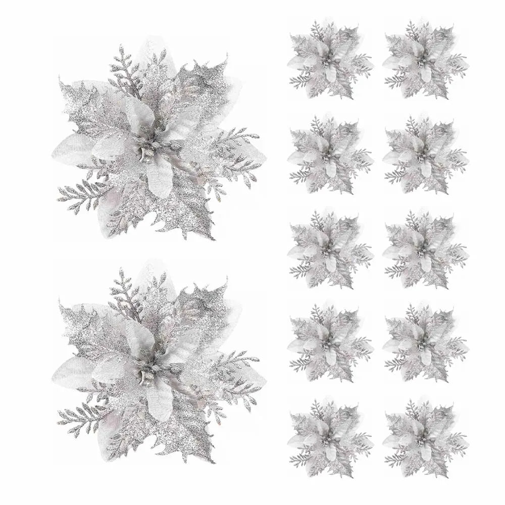 BowLift | Floréva Decoratieve Kerstbloemen – Set van 5 of 10 Kunstbloemen (14,5 cm) in Roze, Rood & Goud voor Feestelijke Decoratie