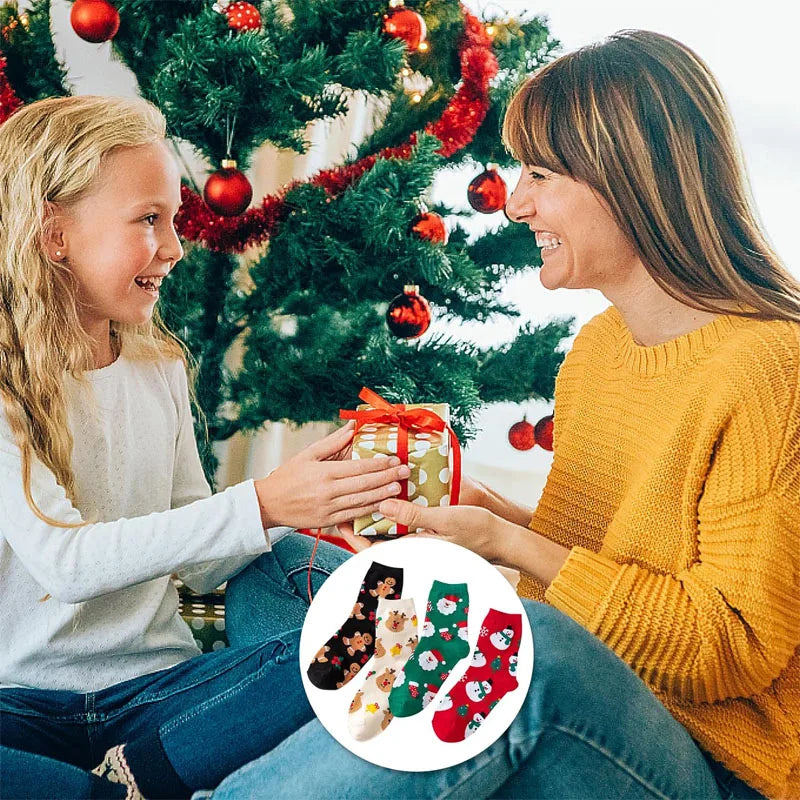 BowLift | Kerstsokken voor Kinderen – Zachte Katoenen Sokken met Elanden & Sneeuwvlokken (4 Paar)