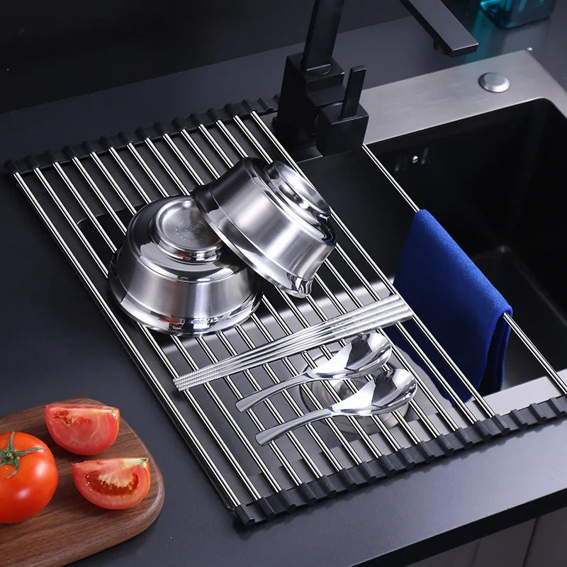 BowLift | Draining rack for the kitchen made of stainless steel – SinkRack – foldable – for pans and other dishes – draining board