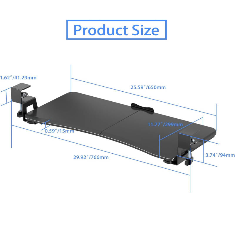BowLift | Keyboard Drawers & Platforms with C Clamp Mount 25.6 x 11.8 inch Slide-Out Platform Computer Drawer