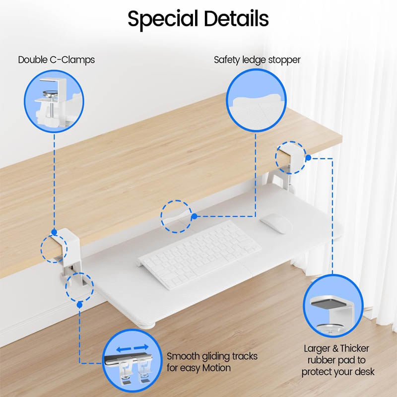 BowLift | Keyboard Drawers & Platforms 26'' x 11 Inch  Keyboard Tray Under Desk with Extra Sturdy C Clamp Mount System