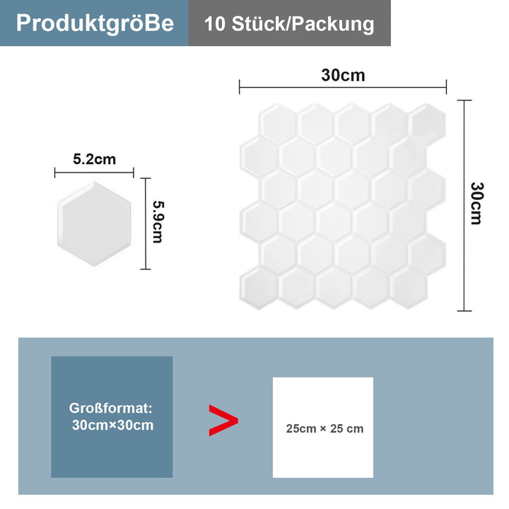 Self-adhesive tiles 10-piece set hexagon | Bowlift