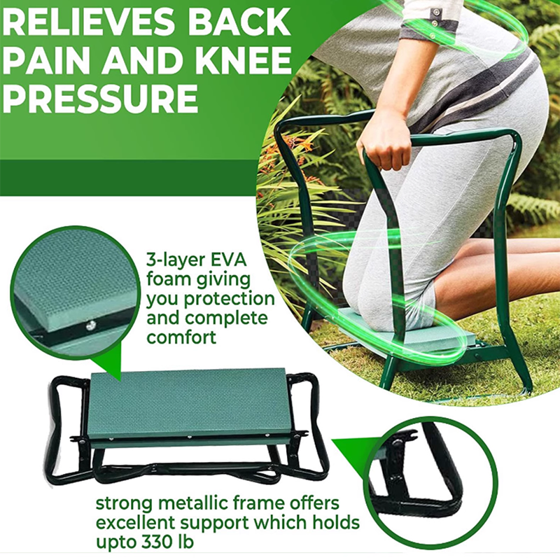 BowLift | Kneeler Seat Garden kneeling pad and seat, gardening gifts, folding gardening stool with kneeling pad, green