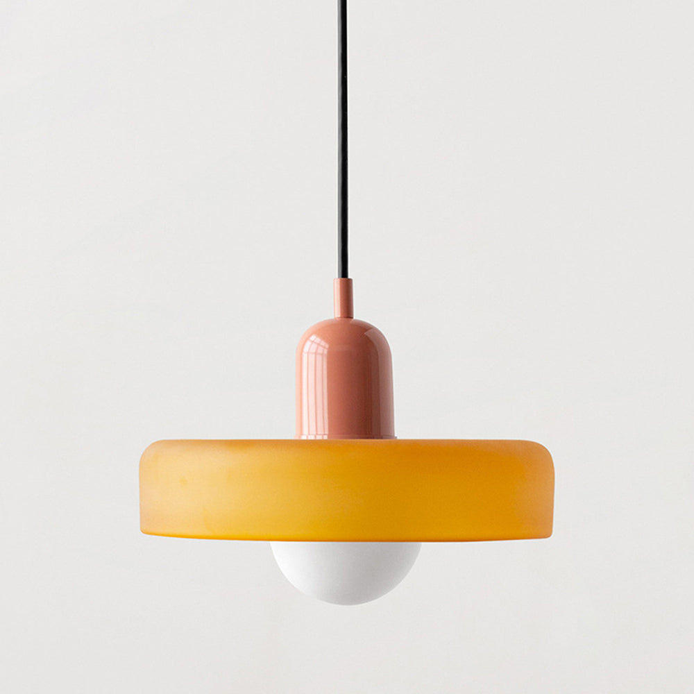 BowLift | Colorful Bauhaus Pendant Lamp with Adjustable Cable – Lamp for Living Room and Over Table, Modern Design, Glass and Metal