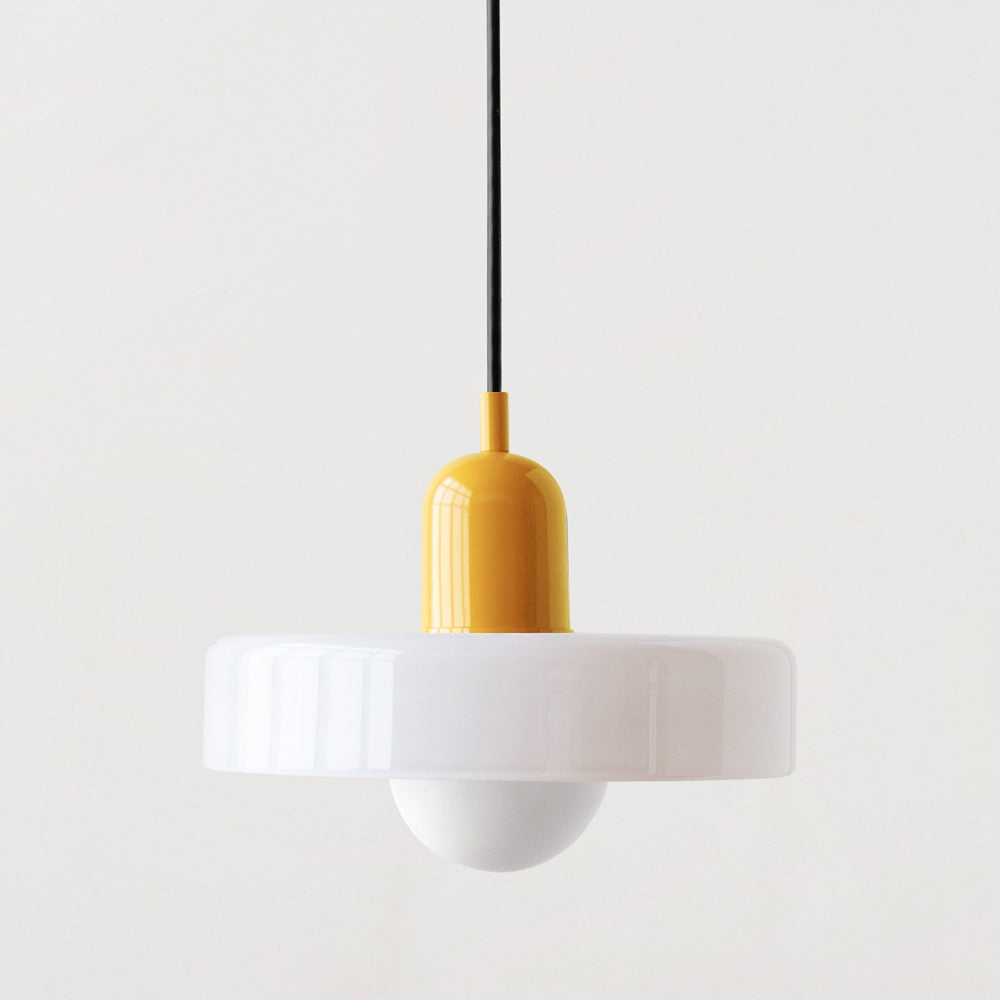 BowLift | Colorful Bauhaus Pendant Lamp with Adjustable Cable – Lamp for Living Room and Over Table, Modern Design, Glass and Metal
